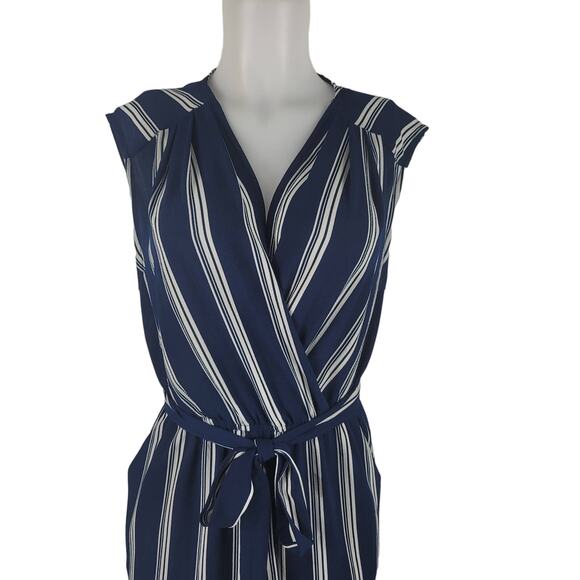 Lily Rose Navy White Stripped Business Casual Women's Jumpsuit Medium NWT - Picture 2 of 7